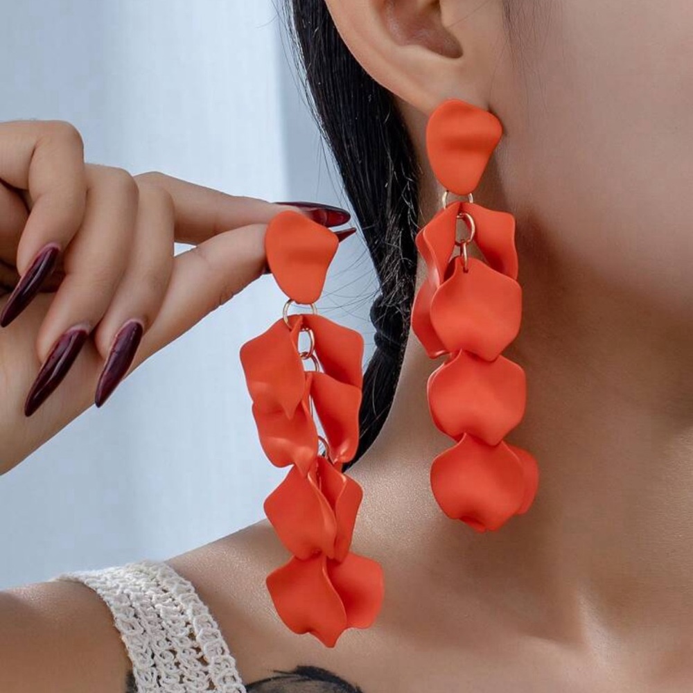 Orange Flower Petals Dangle Earrings